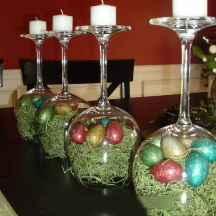 Easter Wine Glass Centerpiece #easter #diy #centerpiece #decorhomeideas