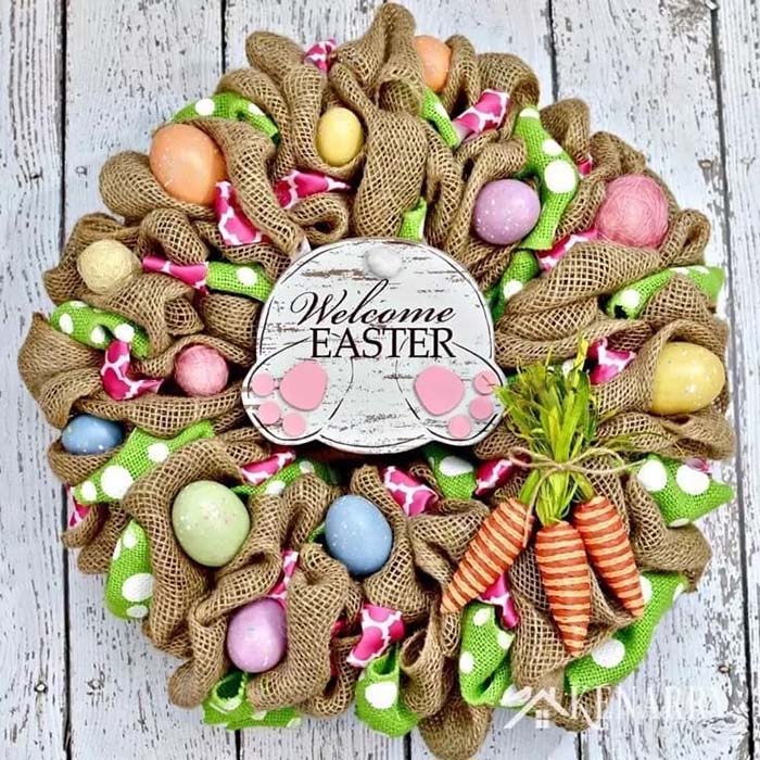 Easy Bunny Burlap Wreath #easter #diy #porch #decor #decorhomeideas