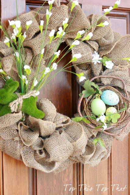 Easy Spring Burlap Wreath #easter #diy #rustic #decor #decorhomeideas