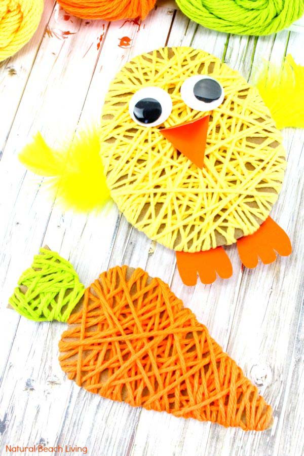 Easy Yarn Easter Craft #easter #diy #dollarstore #crafts #kids  #decorhomeideas