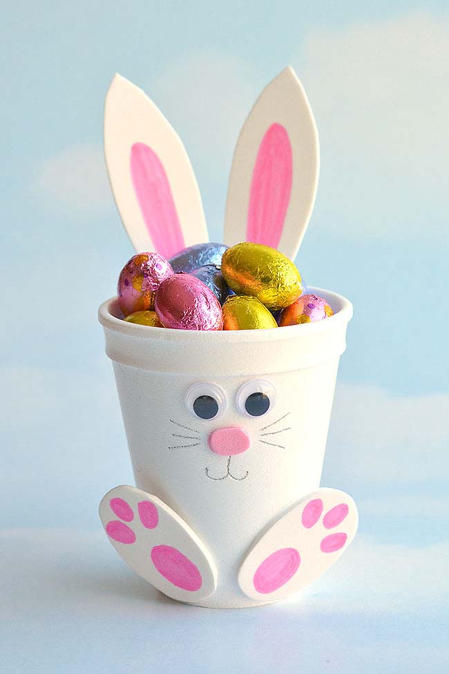 Foam Cup Bunny Candy Holder #easter #diy #dollarstore #crafts #kids  #decorhomeideas