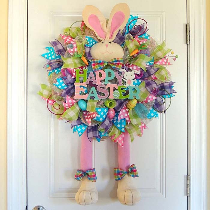 Happy Easter Deco Mesh Wreath #easter #diy #porch #decor #decorhomeideas