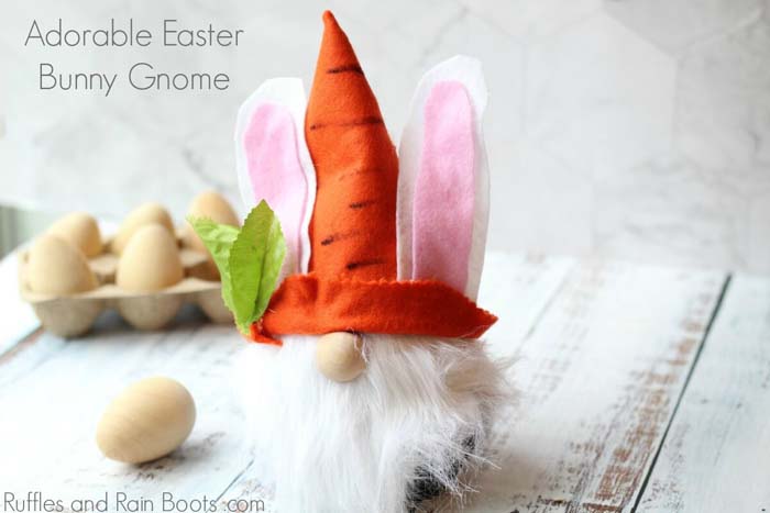 How to Make an Easter Gnome with felt and bunny ears #easter #diy #dollarstore #crafts #decorhomeideas