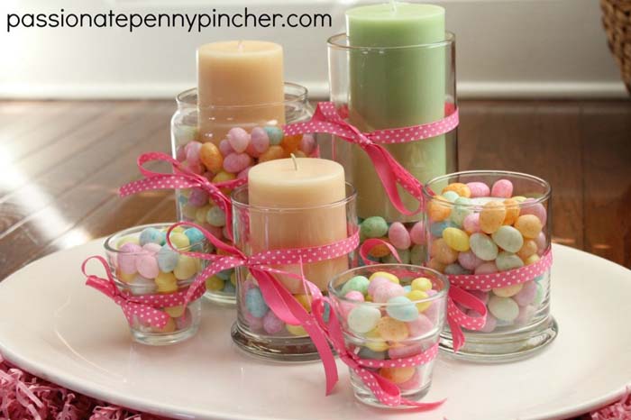 Jelly Bean Candle Centerpiece #easter #diy #cheap #decor #decorhomeideas