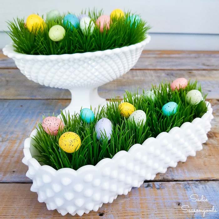 Milk Glass Easter Centerpieces #easter #diy #centerpiece #decorhomeideas