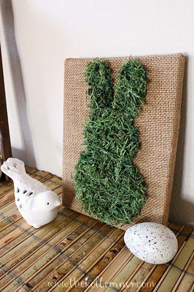 Moss Covered Bunny Canvas Art #easter #diy #cheap #decor #decorhomeideas