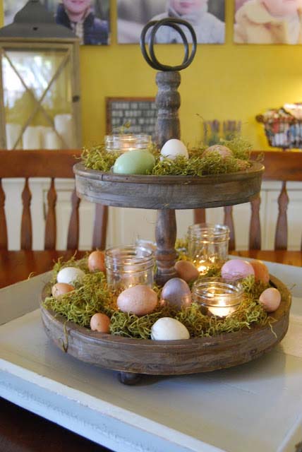 Mossy Cupcake Stand #easter #diy #cheap #decor #decorhomeideas