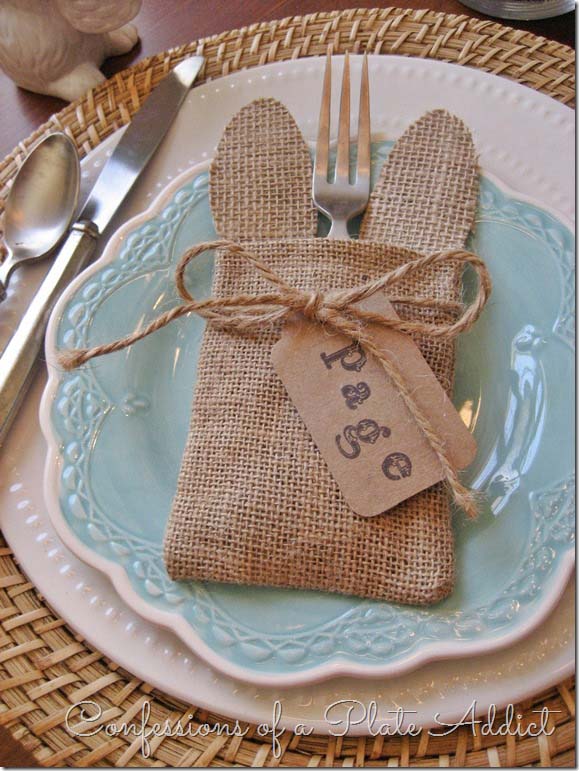 No Sew Bunny Ear Silverware Holder #easter #diy #rustic #decor #decorhomeideas