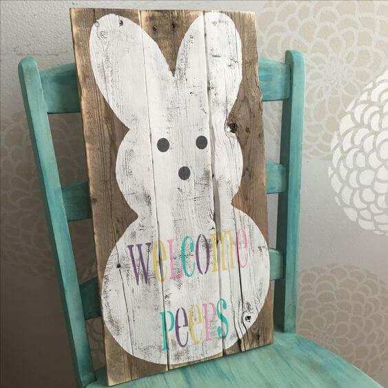 Pallet Wood Bunny Welcome Sign #easter #diy #porch #decor #decorhomeideas