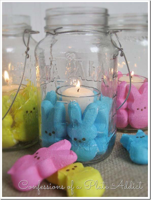 Peeps Mason Jar Candles #easter #diy #centerpiece #decorhomeideas