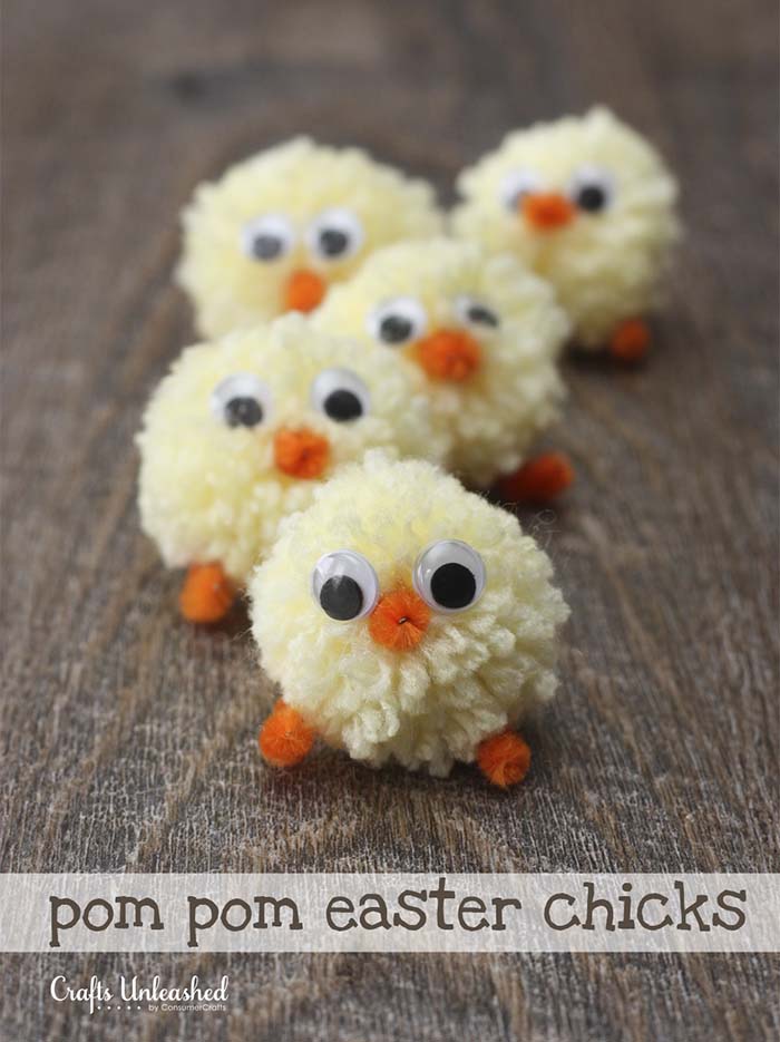 Pom Pom Easter Chicks #easter #diy #dollarstore #crafts #kids  #decorhomeideas