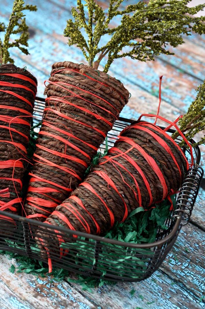 Rope And Ribbon Carrots #easter #diy #rustic #decor #decorhomeideas