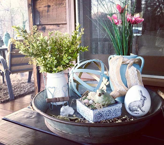 Rustic Easter Tray Porch Decor #easter #diy #porch #decor #decorhomeideas