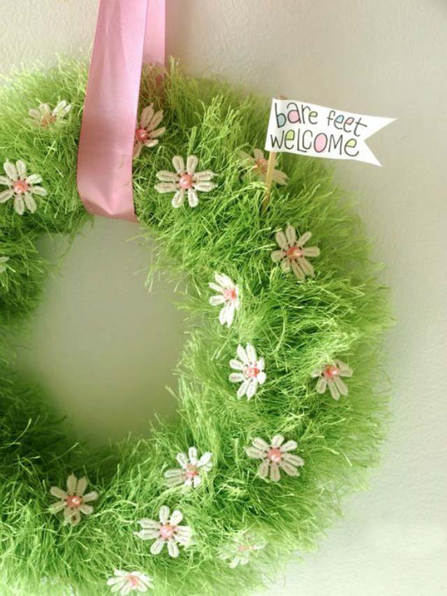 Spring Baby Grass Wreath #easter #diy #cheap #decor #decorhomeideas
