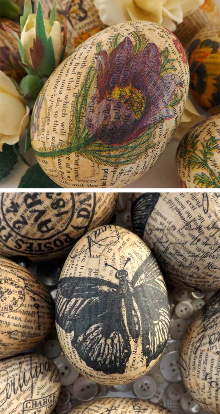 Stamped Newsprint Papier Mache Easter Eggs #easter #diy #rustic #decor #decorhomeideas