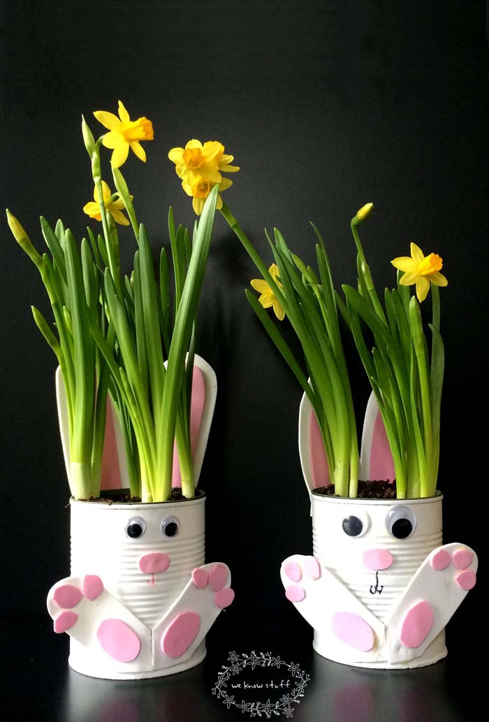 Tin Can Bunny Planters #easter #diy #dollarstore #crafts #decorhomeideas