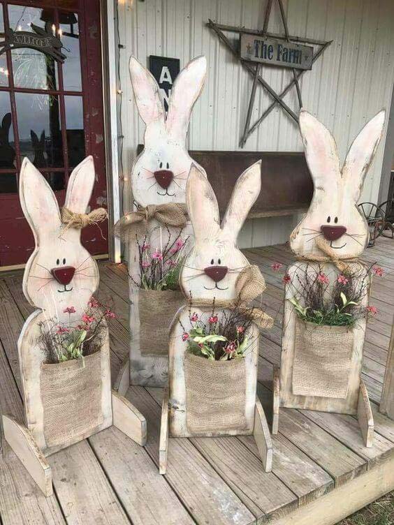 Wooden Bunny Flower Planters #easter #diy #porch #decor #decorhomeideas