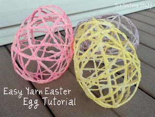 Yarn Easter eggs #easter #diy #dollarstore #crafts #kids  #decorhomeideas