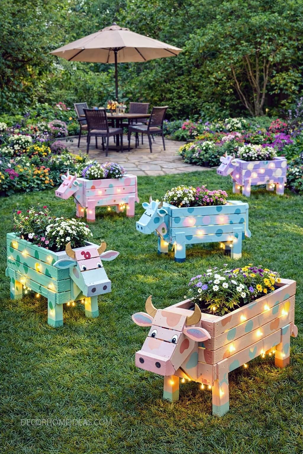 Pallet and Wood Planters Turned Into Cute Farm Animal Garden Decor