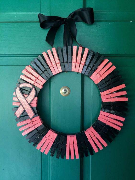 Breast Cancer Awareness And Empathy #diy #clothespin #wreath #crafts #decorhomeideas