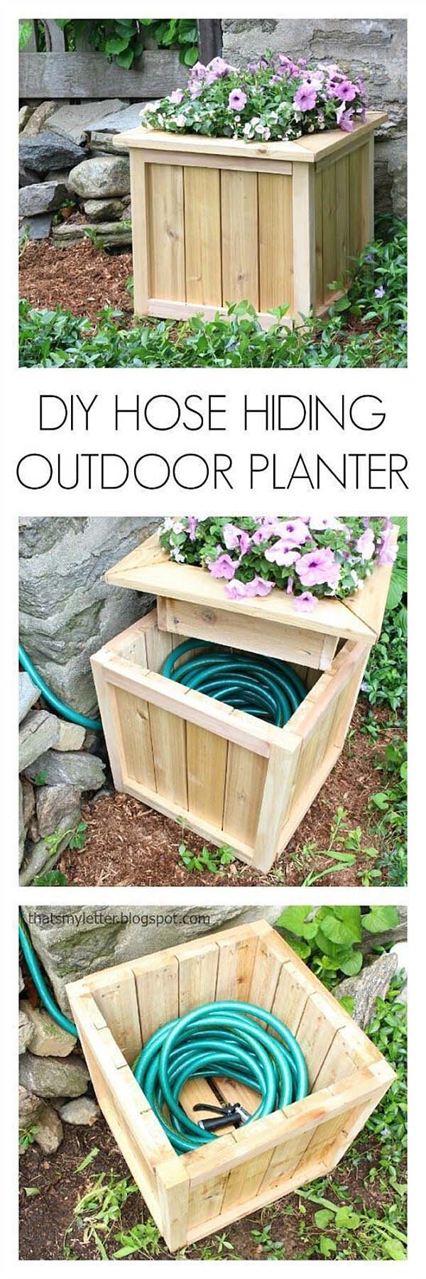 DIY Hose Hiding Outdoor Planter #diy #planter #wood #flower #pallet #decorhomeideas