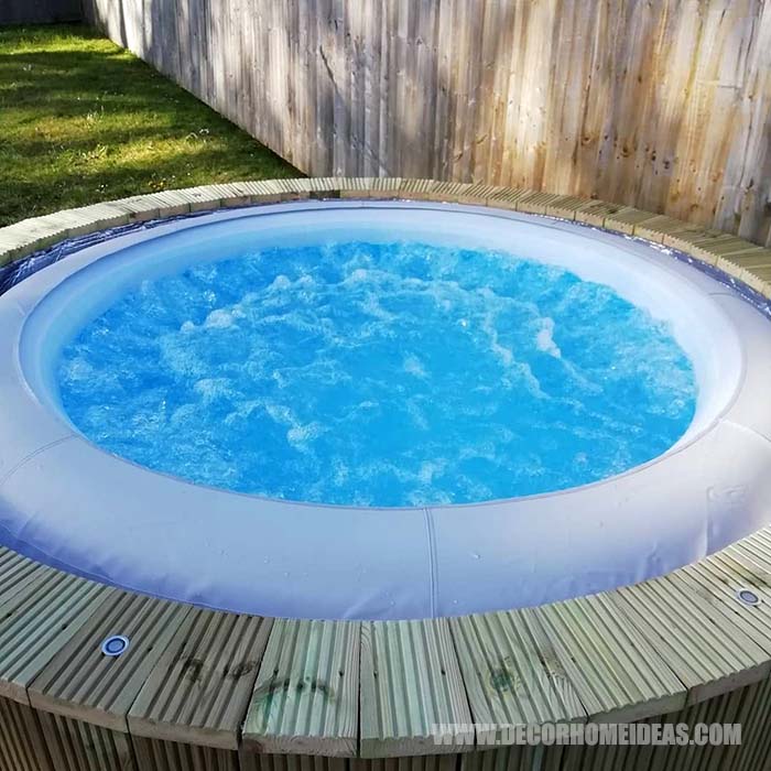 DIY Hot Tub Surround With Deck. How to make a hot tub surround with deck for sunbeds. Step by step instructions, needed supplies and tools. #diy #hottub #surround #deck #decorhomeideas