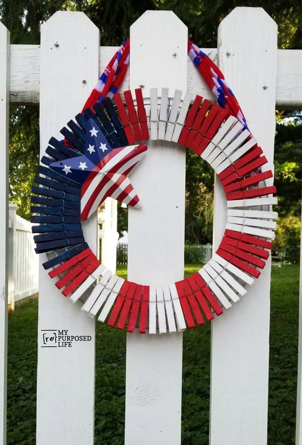 Patriotic Clothespin Wreath #diy #clothespin #wreath #crafts #decorhomeideas