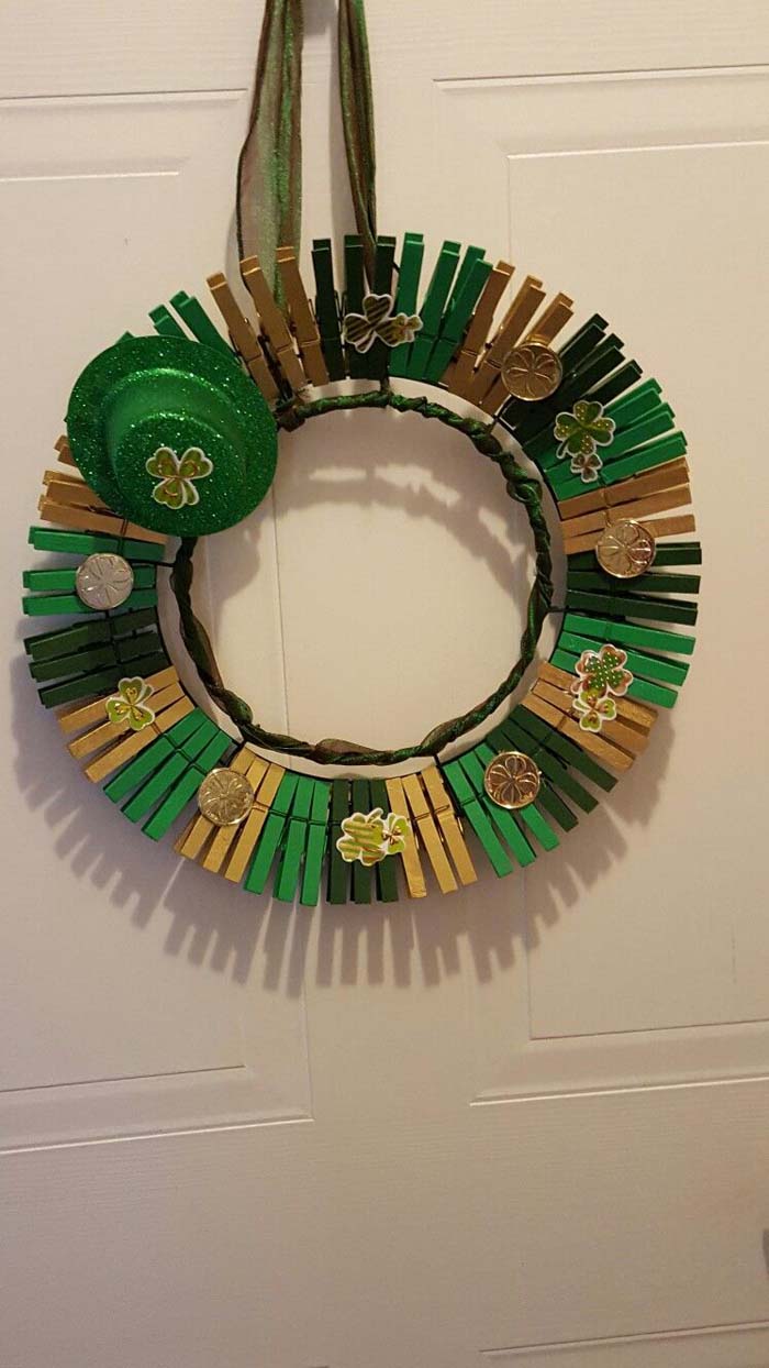 Thematic Wreath For Saint Patrick #diy #clothespin #wreath #crafts #decorhomeideas