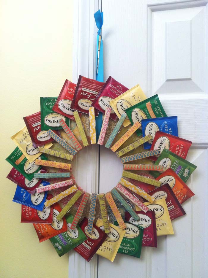 Tea Bags Wreath For Gift #diy #clothespin #wreath #crafts #decorhomeideas