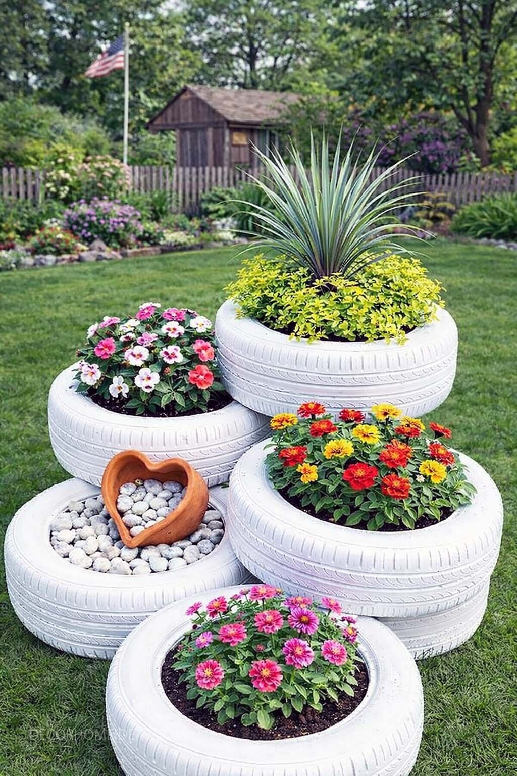 DIY Painted Tire Planters for a Cute and Budget Friendly Garden
