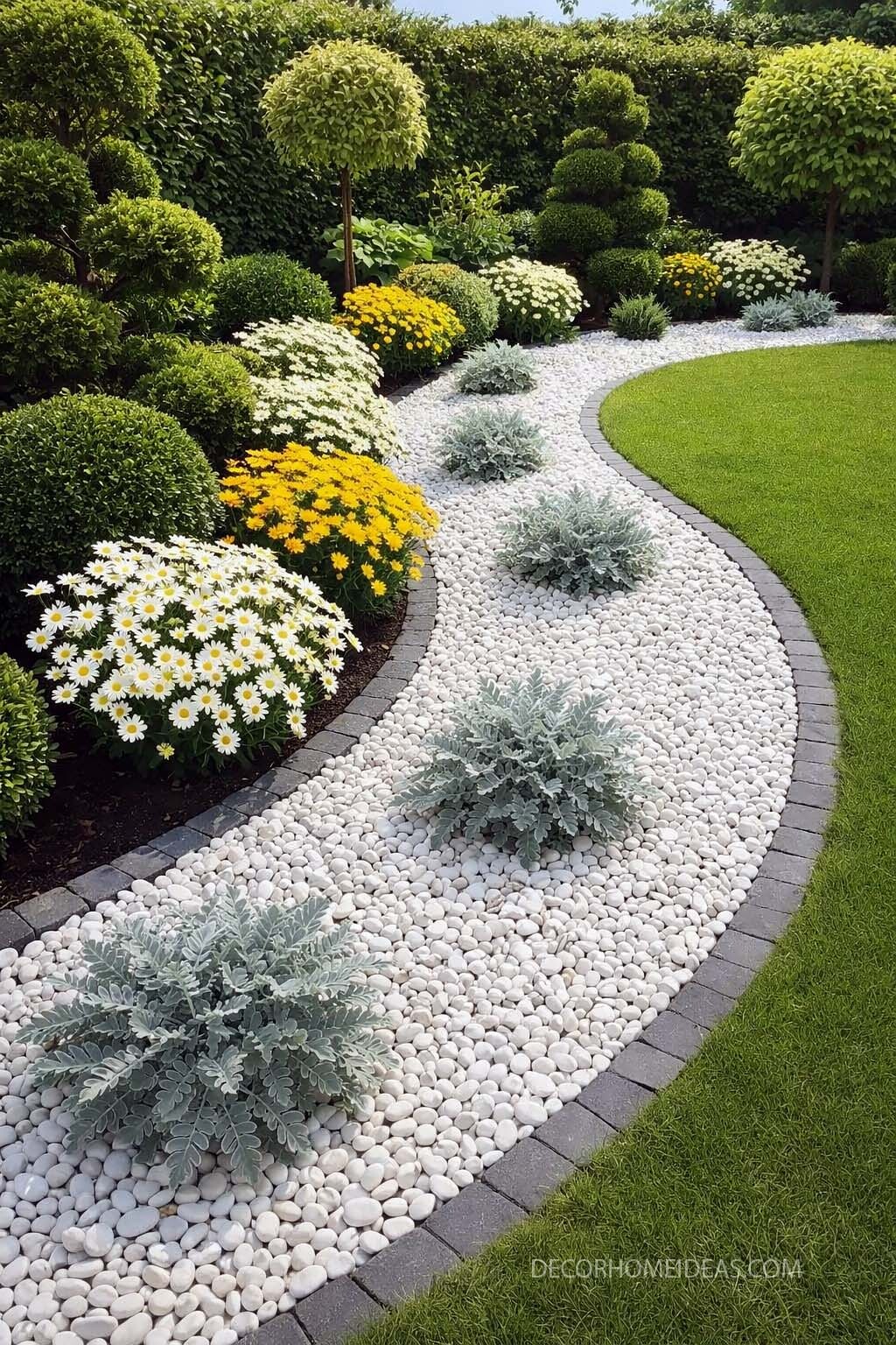 White Pebble Garden Border Idea