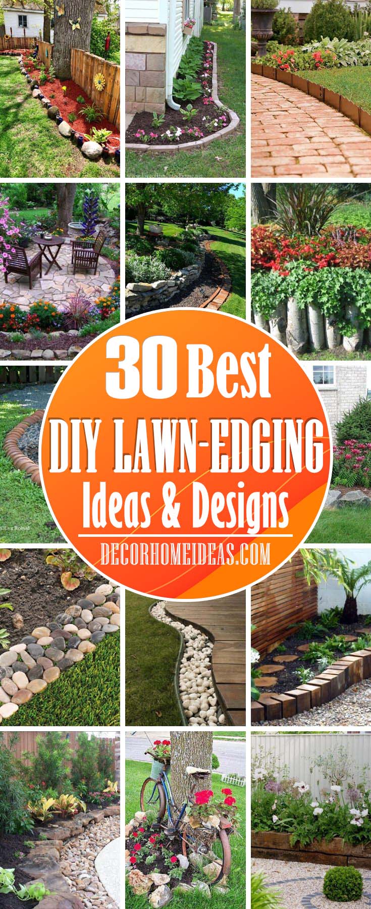 Best DIY Lawn Edging Ideas. Creative ways to build a beautiful garden or lawn edging with bricks, wood, stones and rocks. #lawnedging #edging #garden #diy #decorhomeideas