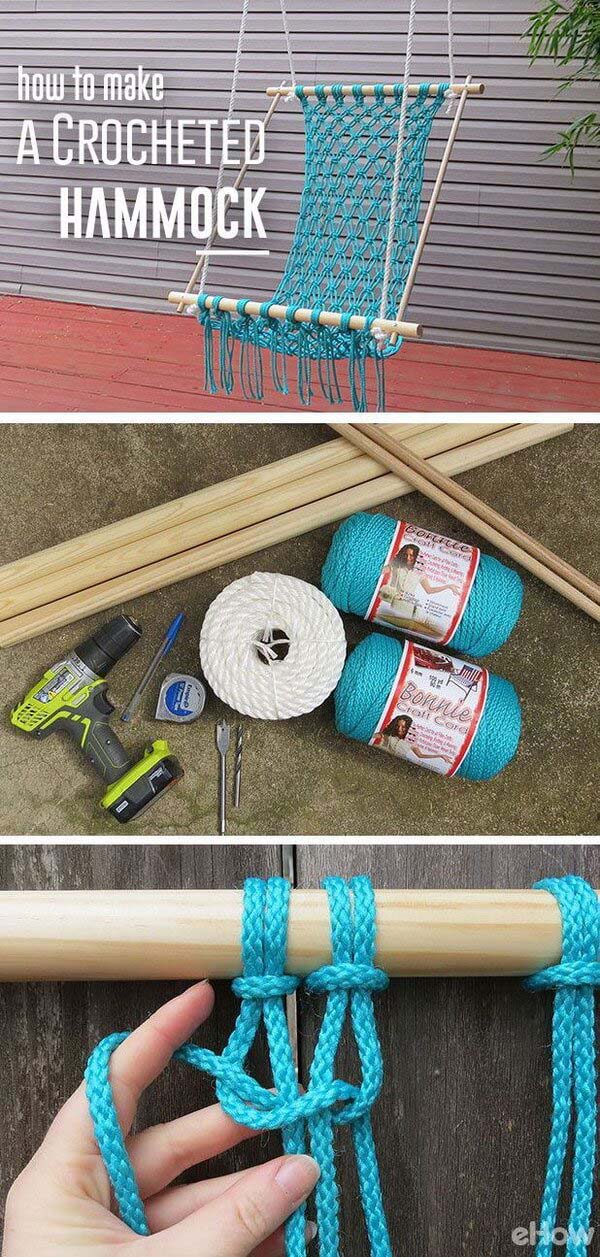 Caribbean Blue Crochet Hammock #diy #project #backyard #garden #decorhomeideas