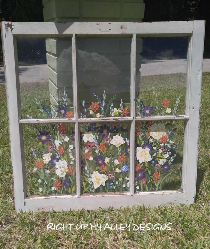 Charming Hand-Painted Repurposed Windows #diy #rustic #summer #decorations #decorhomeideas