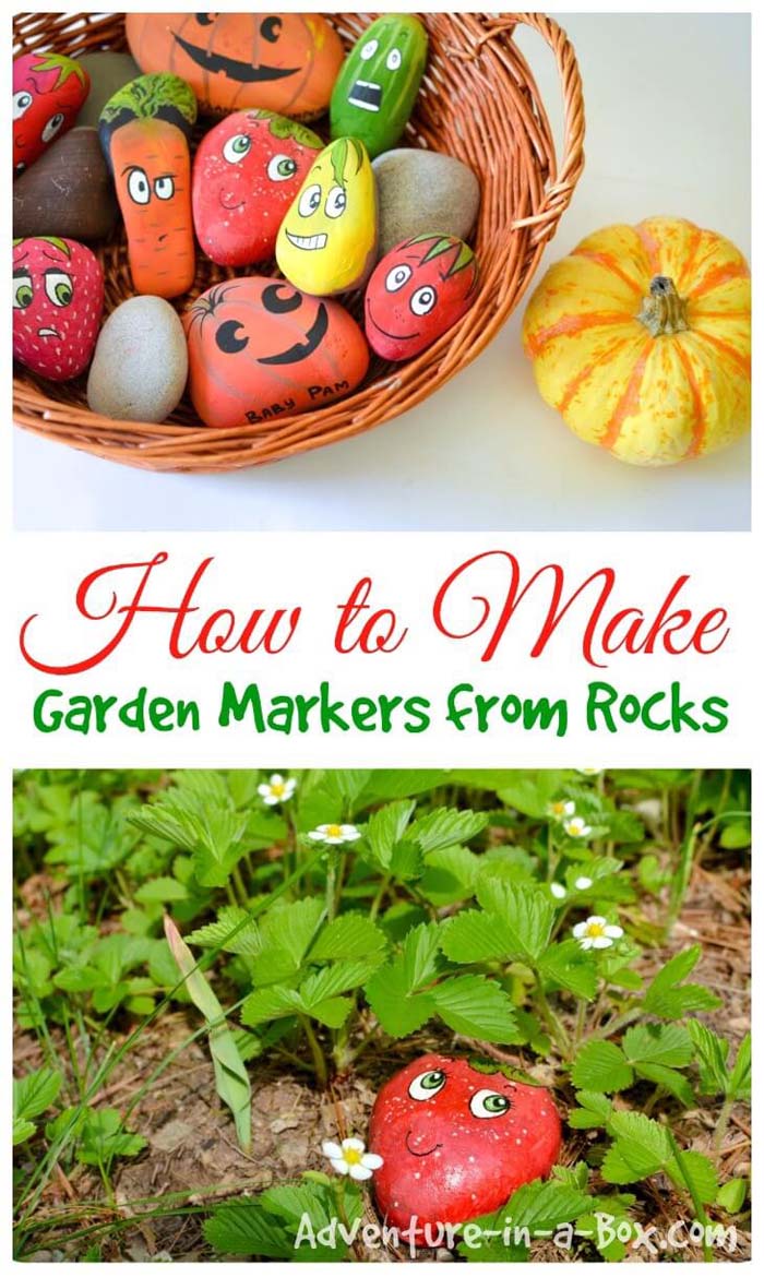 Cute Fruit and Veggie Garden Markers #diy #garden #rocks #stones #decorhomeideas