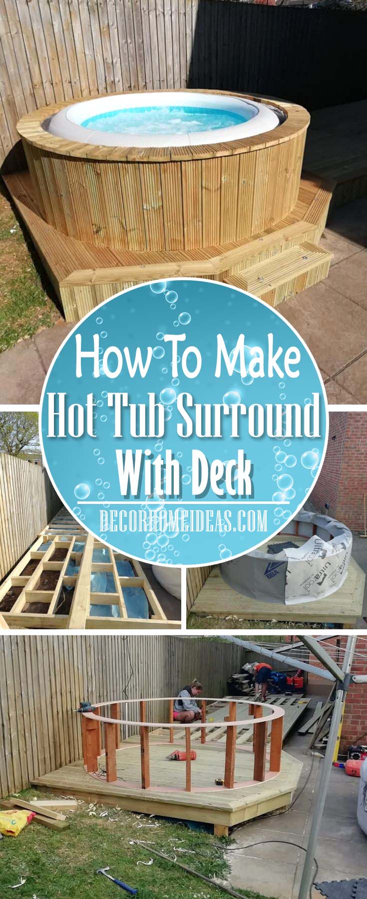 DIY Hot Tub Surround With Deck. How to make a hot tub surround with deck for sunbeds. Step by step instructions, needed supplies and tools. #diy #hottub #surround #deck #decorhomeideas