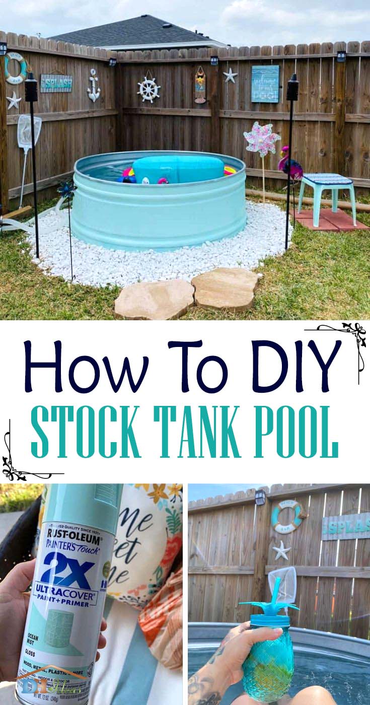 How To DIY Stock Tank Pool. Are you dreaming of soaking in a pool all day long during the hot summer days? We have the perfect summer project for you - DIY Stock Tank Pool in pristine turquoise color. #diy #pool #tank #decorhomeideas