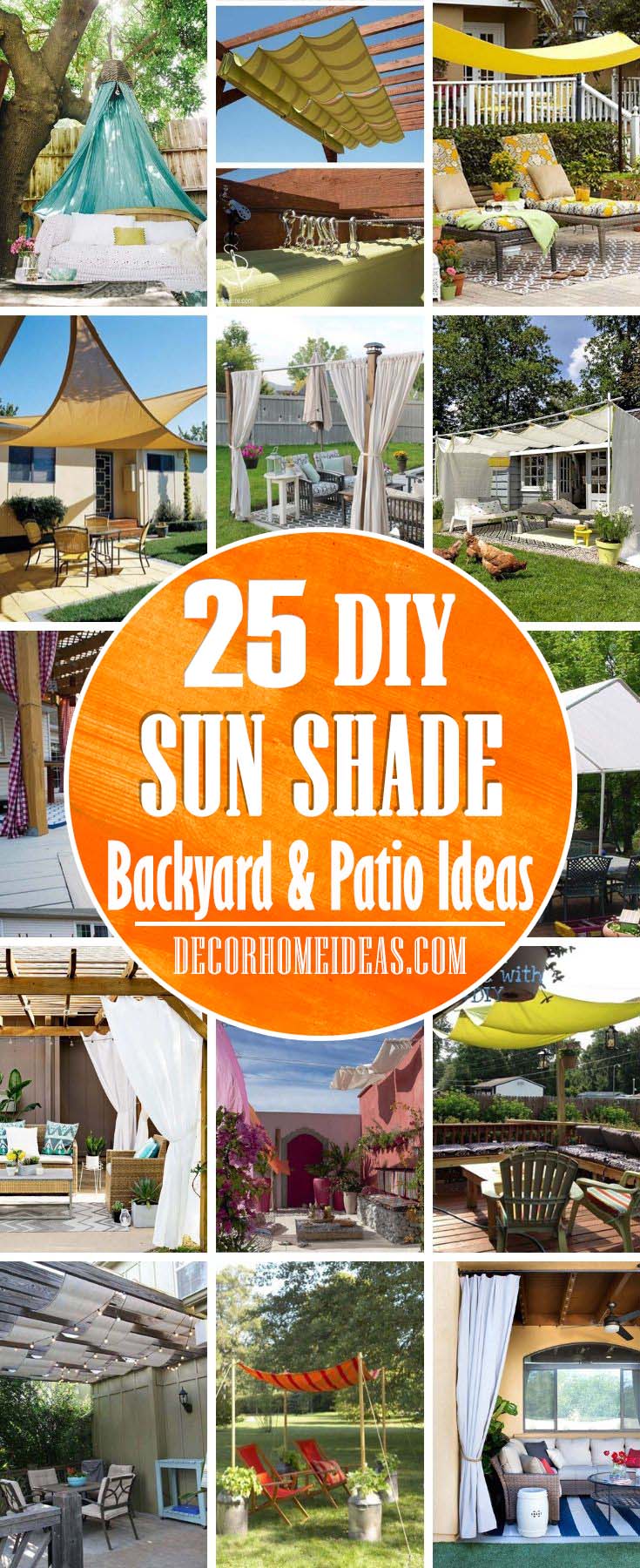 DIY Sun Shade Backyard Ideas. These DIY sun shade ideas can transform your backyard or patio into a relaxing oasis where you can enjoy the hot summer days! #diy #sunshade #backyard #patio #decorhomeideas