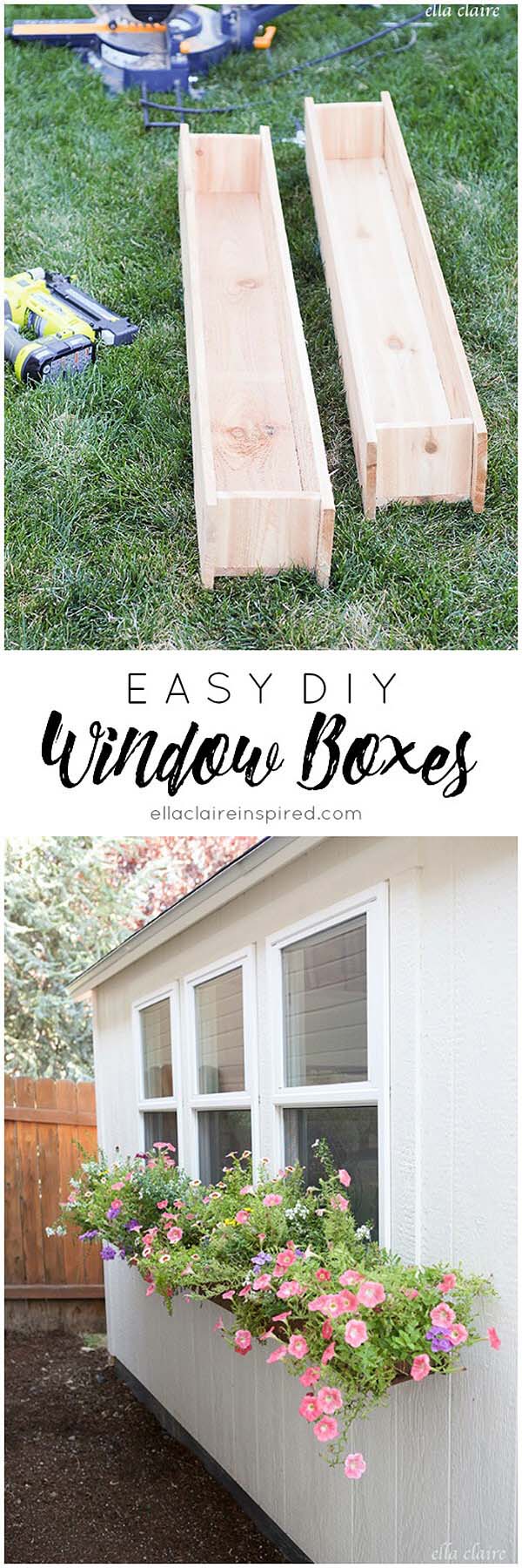 Easy DIY Wooden Window Boxes #diy #backyard #garden #projects #decorhomeideas