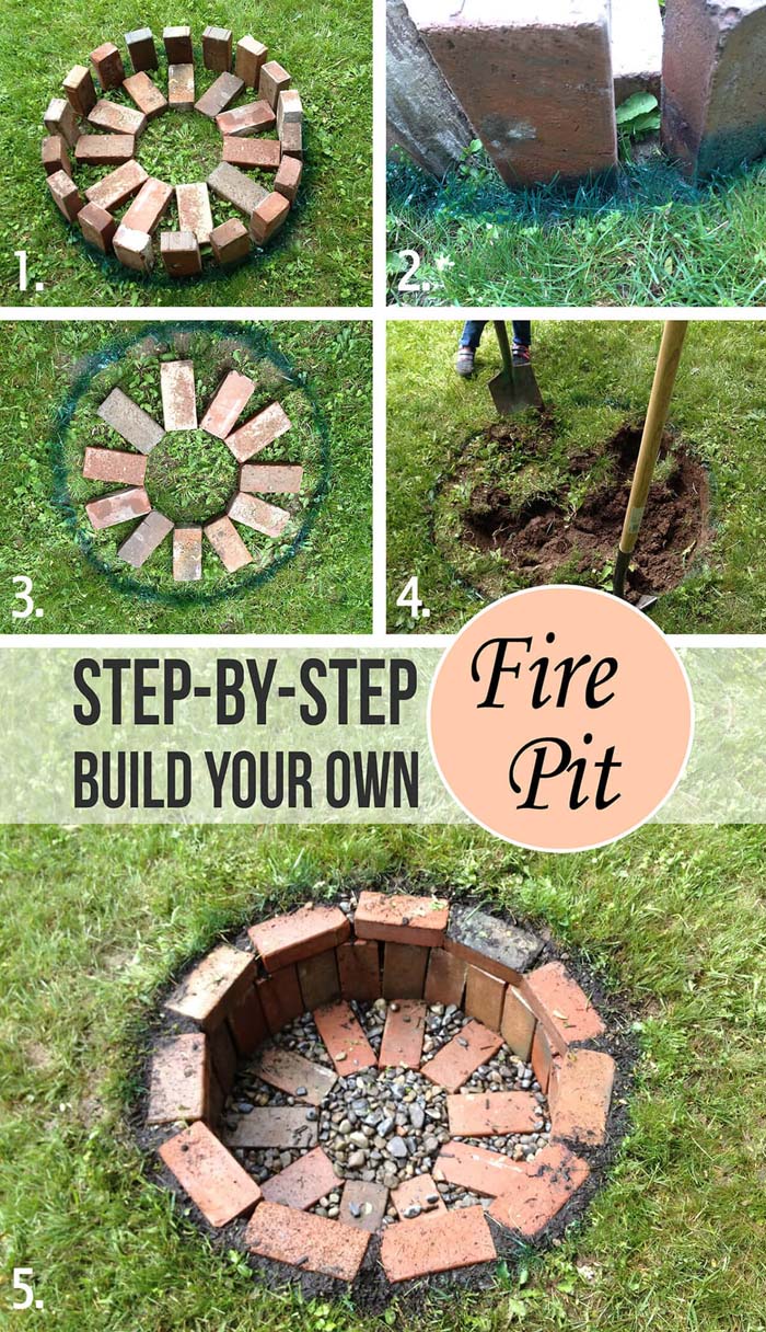 Easy In-Ground DIY Brick Fire Pit #diy #backyard #garden #projects #decorhomeideas