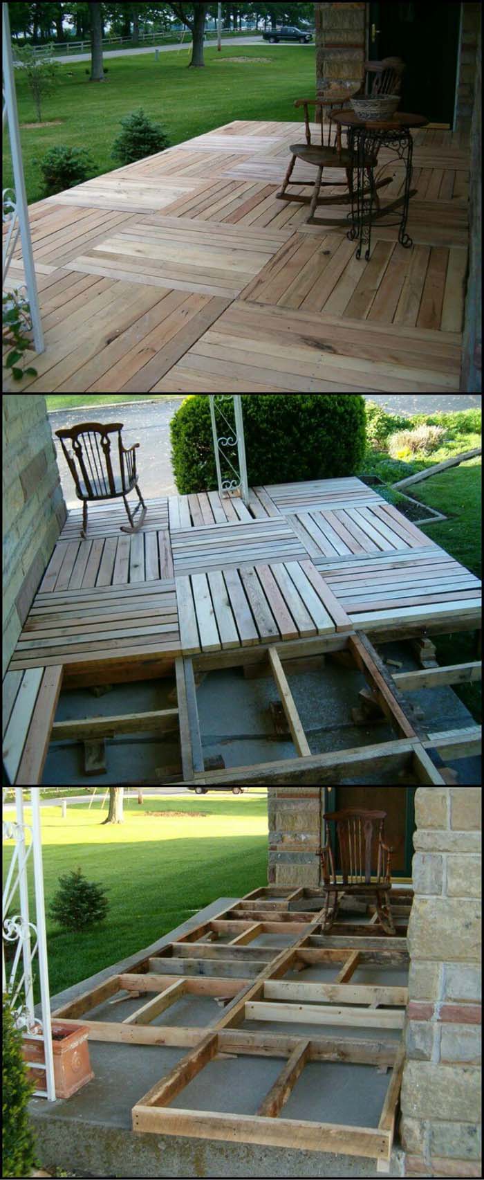 Front Porch Wood Pallet Deck Project #diy #backyard #garden #projects #decorhomeideas