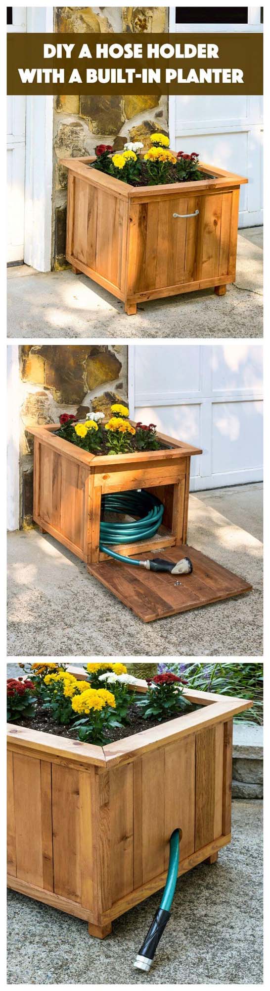 Gardener’s Helper Planter Box & Hose Holder #diy #project #backyard #garden #decorhomeideas