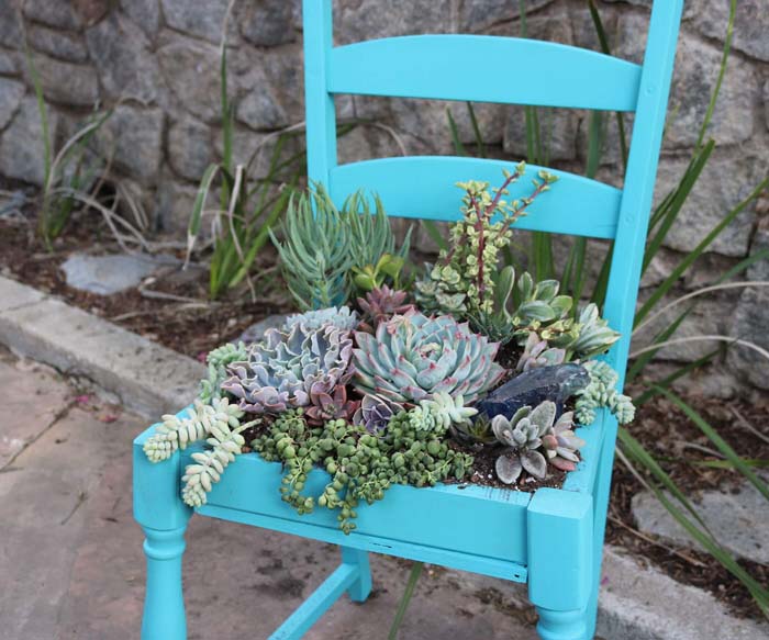 Give a Succulent Garden Its Own Seat #diy #porch #patio #projects #colorful #decorhomeideas