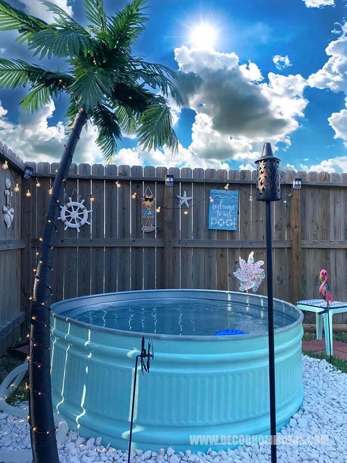 How To DIY Stock Tank Pool Quick. Are you dreaming of soaking in a pool all day long during the hot summer days? We have the perfect summer project for you - DIY Stock Tank Pool in pristine turquoise color. #diy #pool #tank #decorhomeideas