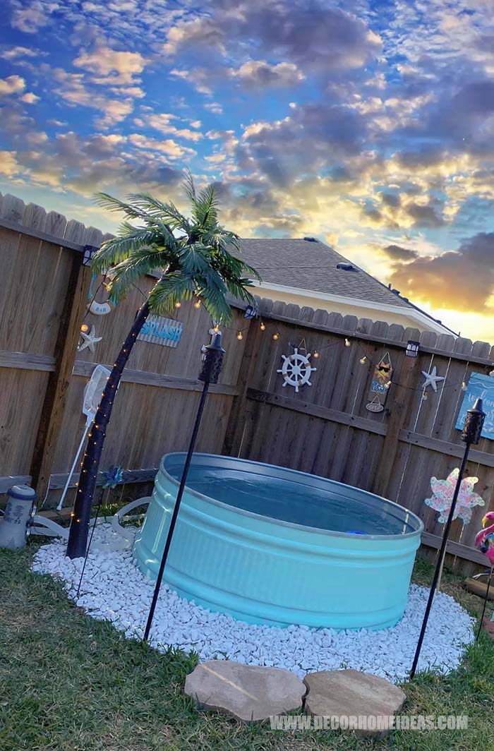 How To DIY Stock Tank Pool.  We have the perfect summer project for you - DIY Stock Tank Pool in pristine turquoise color. #diy #pool #tank #decorhomeideas