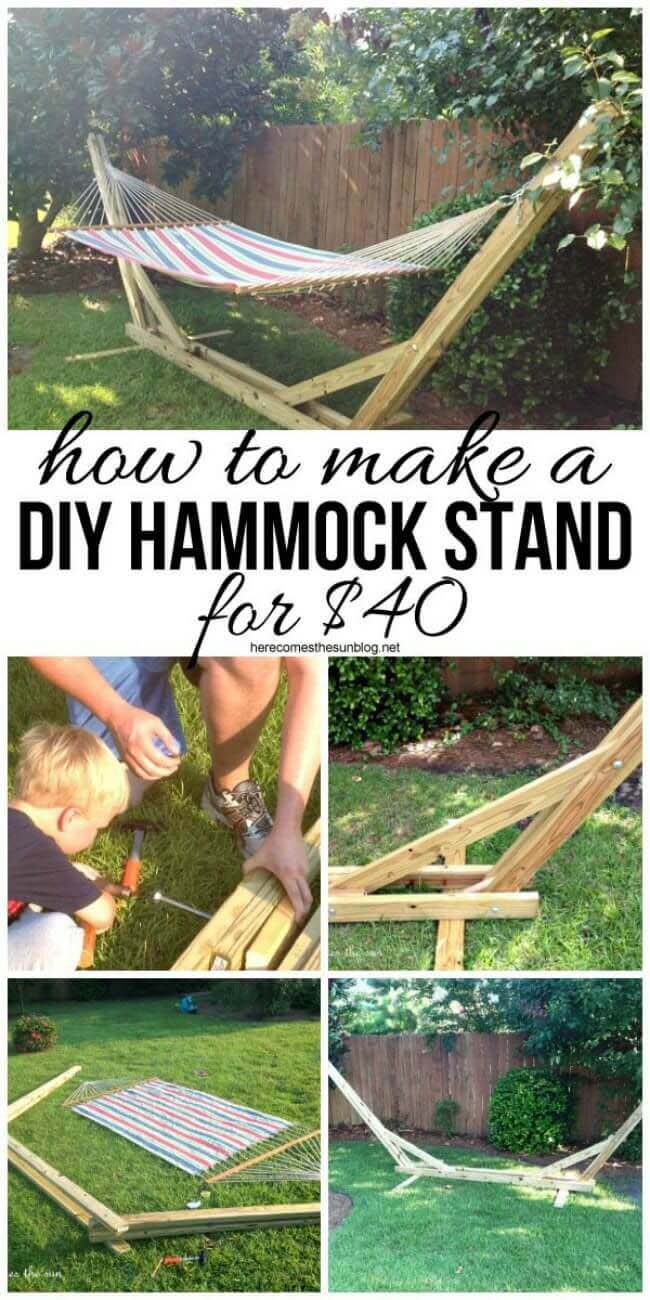 Inexpensive Wooden DIY Hammock Stand #diy #backyard #garden #projects #decorhomeideas