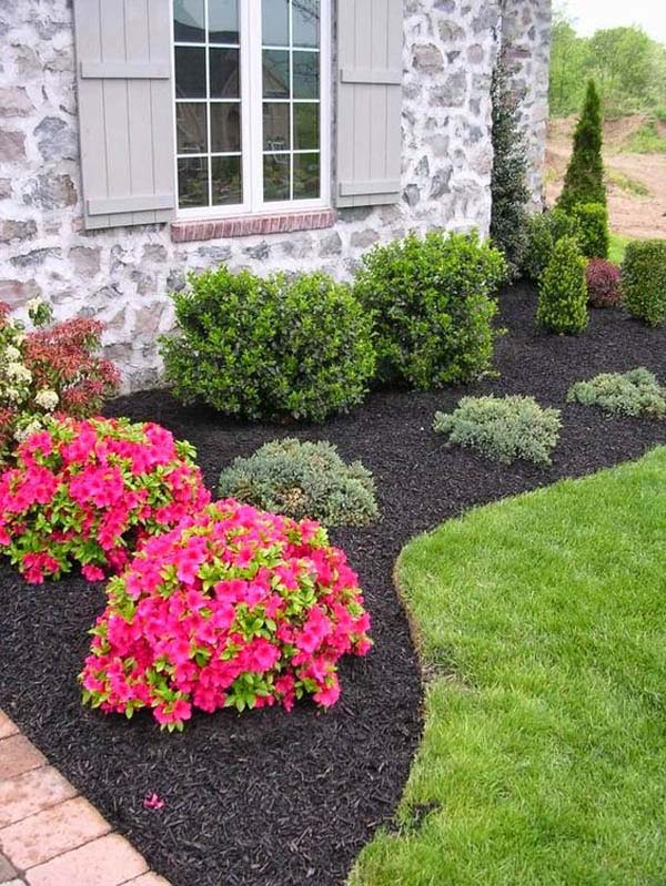 Landscaping Around House With Red Flowers