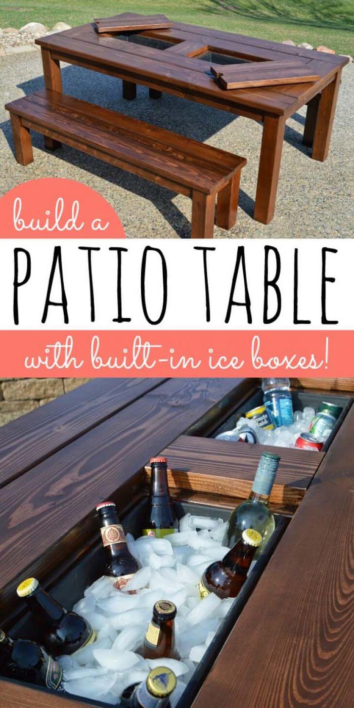 Lawn Party Luxury Table With Inlaid Icebox #diy #project #backyard #garden #decorhomeideas