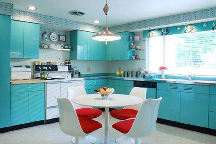 Blue Painted Metal Kitchen #kitchen #cabinets #metal #steel #decorhomeideas