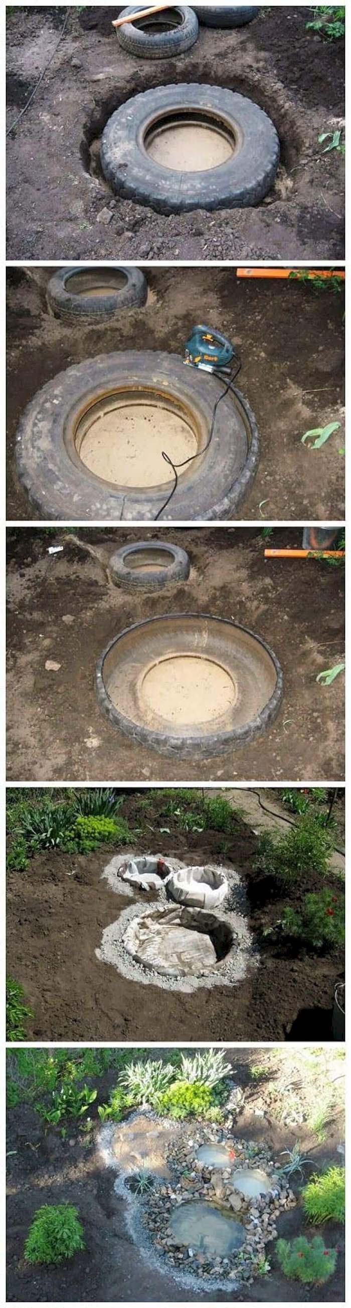 Multi-Basin Recycled Tire Water Feature #pond #diy #garden #waterfeature #decorhomeideas